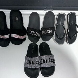 Black Slide Sandals with Rhinestone Accents